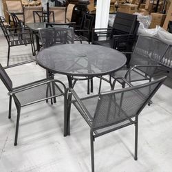 New Metal Patio Table and Chairs Set for 4, Outdoor Dining Sets Patio Dining Table Furniture Set
