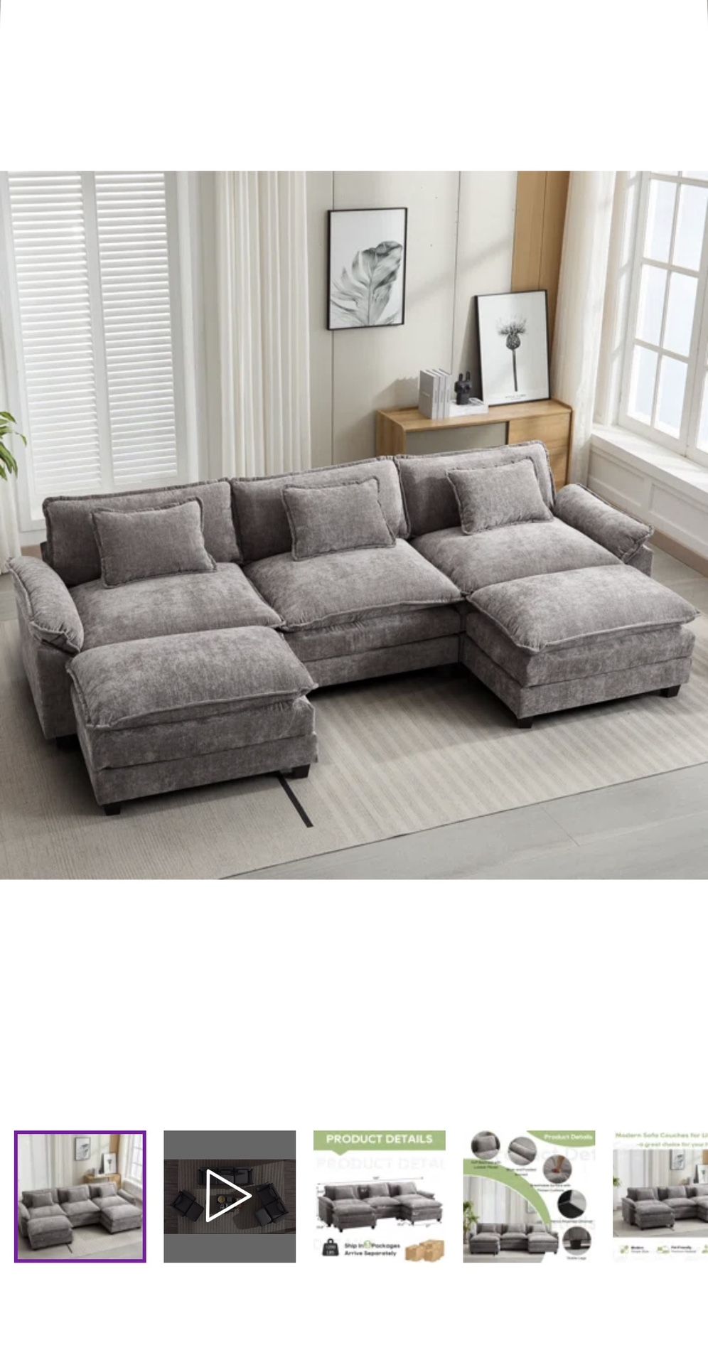 Comfy Cloud Couch U Shaped Sectional Sofa With 2 Ottomans Praylow 120 ...