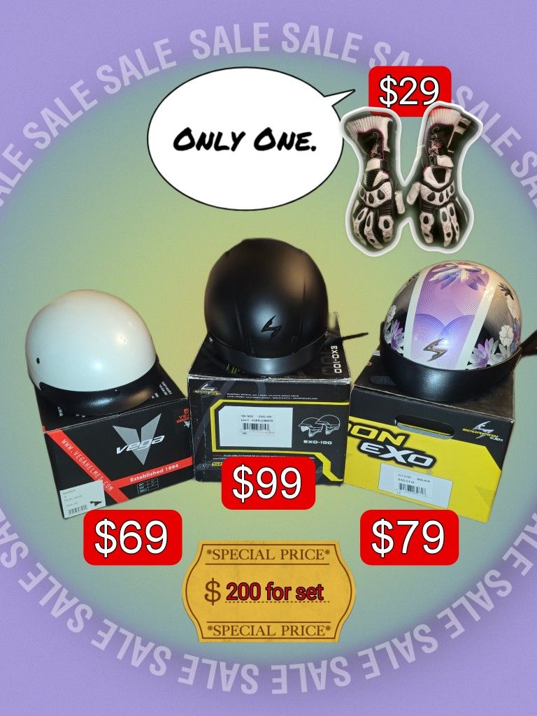 HALF FACE HELMETS - Motorcycle Rider's Complete Gear Package - Helmets & Gloves