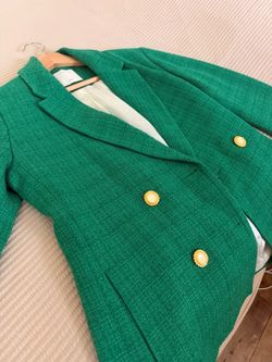 Green Tweed Blazer with Gold Buttons Sandro