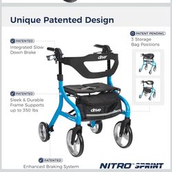 Drive Medical Nitro Sprint Foldable Rollator Walker with Seat
