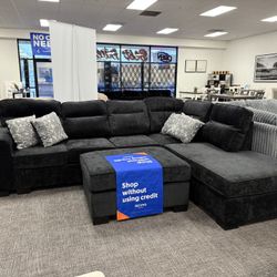 Black Sofa Sectional + Ottoman Set - Free Delivery Promo 