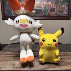 Pokemon Plush Lot of 2: Scorbunny and Pikachu Plushies