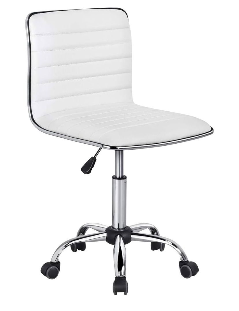 NIB White Office Desk Chair - Armless Height Adjustable 360 Swivel Rolling Wheels