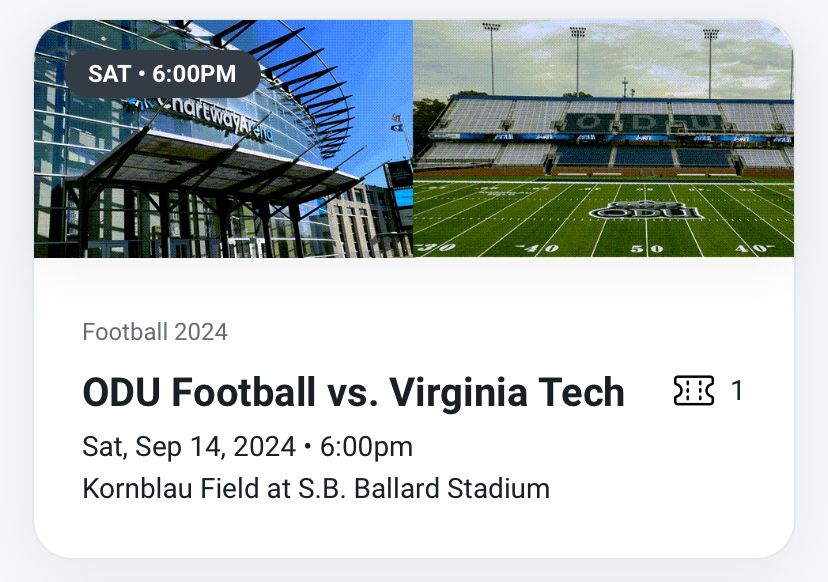 Old Dominion Vs Virginia Tech Ticket
