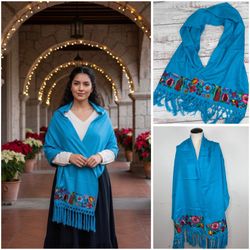 Mexican Embroidered Virgin Mary Our Lady of Guadalupe Shawl Wrap / Chal de la Virgen María Guadalupe