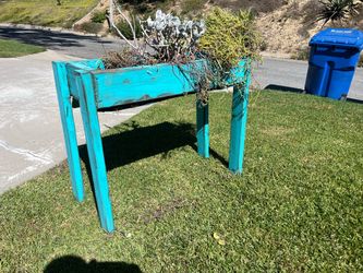 Rustic Turquoise Chippy Painted Wood Planter Box