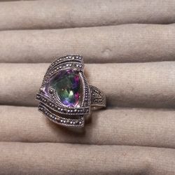 St.Silver Ring W/Stone & Marcacite Sett.  8.5 