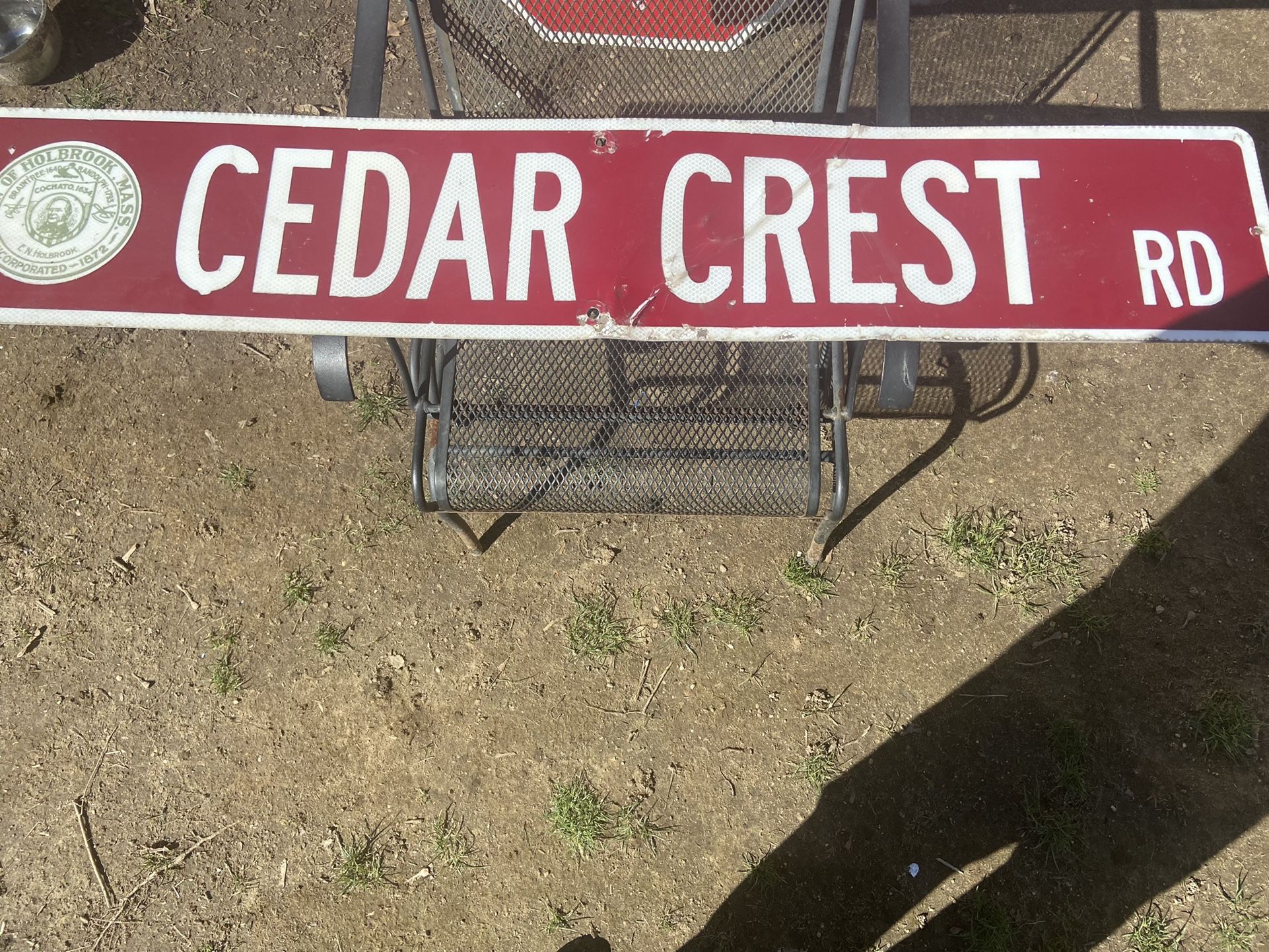 Vintage Cedar crest Road Street sign from the town of Holbrook mass