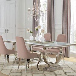 **NEW SALE** Glamorous 5 Piece Dining Room Set with Pink Velvet Wingback Chairs!
