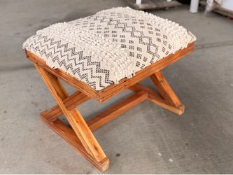 Boho Upholstered Wooden Footstool / Accent Ottoman