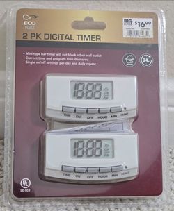 ECO Plugs TM-064 Indoor Mini Digital Timer 1 Polarized Outlet White NIP Set Of 2