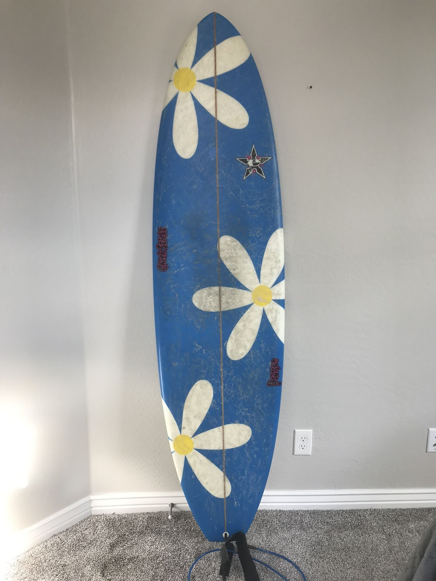 7’ Surfboard Quad Blue White Yellow Daisy Girls Surf Board