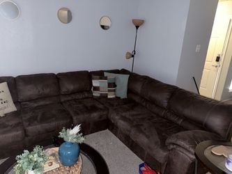 Brown sectional w/ coffee tables