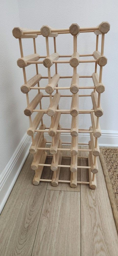 J.K. Adams Wood Stackable Modular Wine Rack Storage Holder with Natural Pins, 24 Bottle, Ash