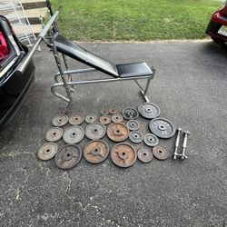 Home gym weight set with barbells dumbbells weights and bench press 