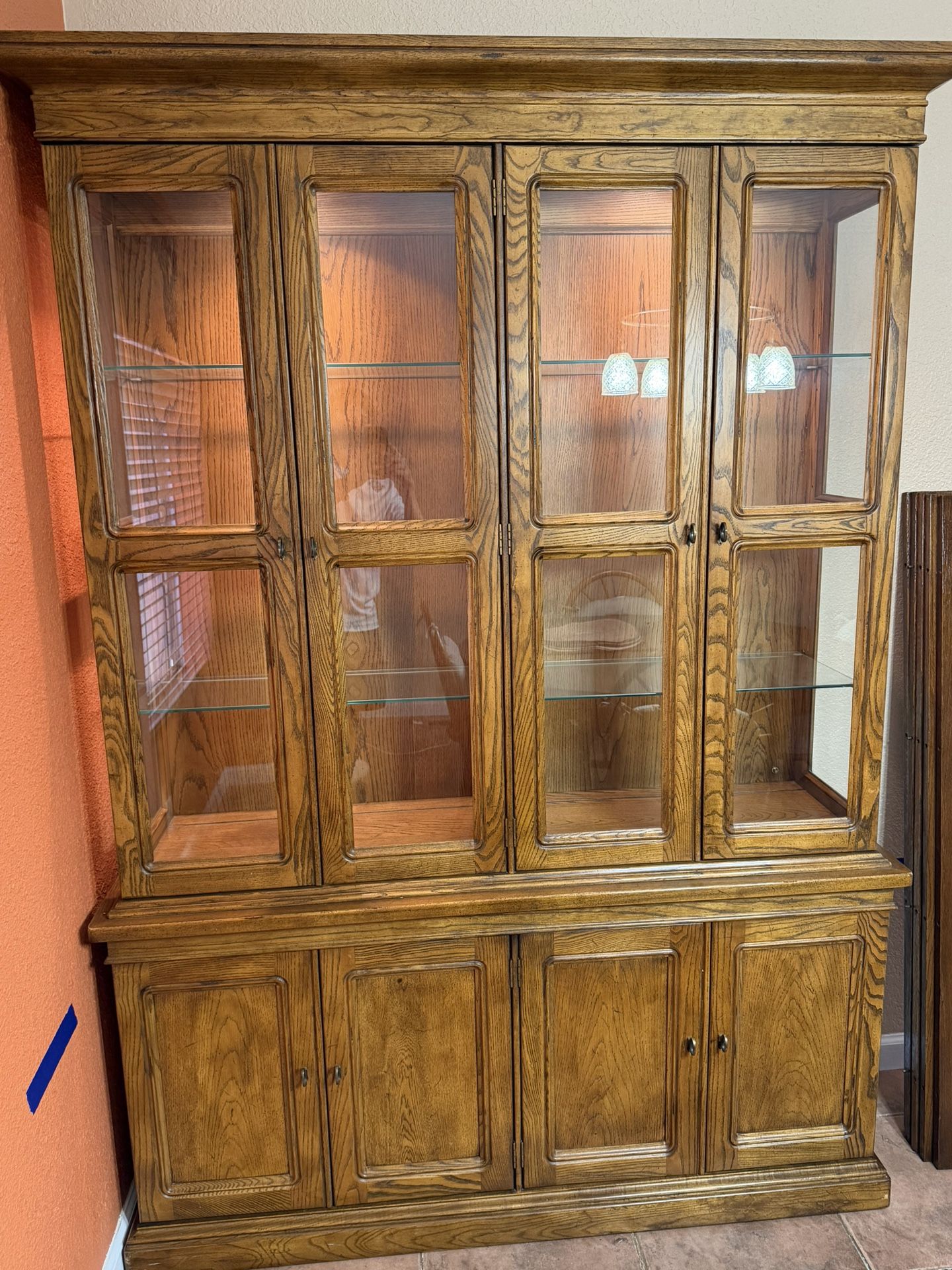 Brown Wood Glass Shellf China Hutch