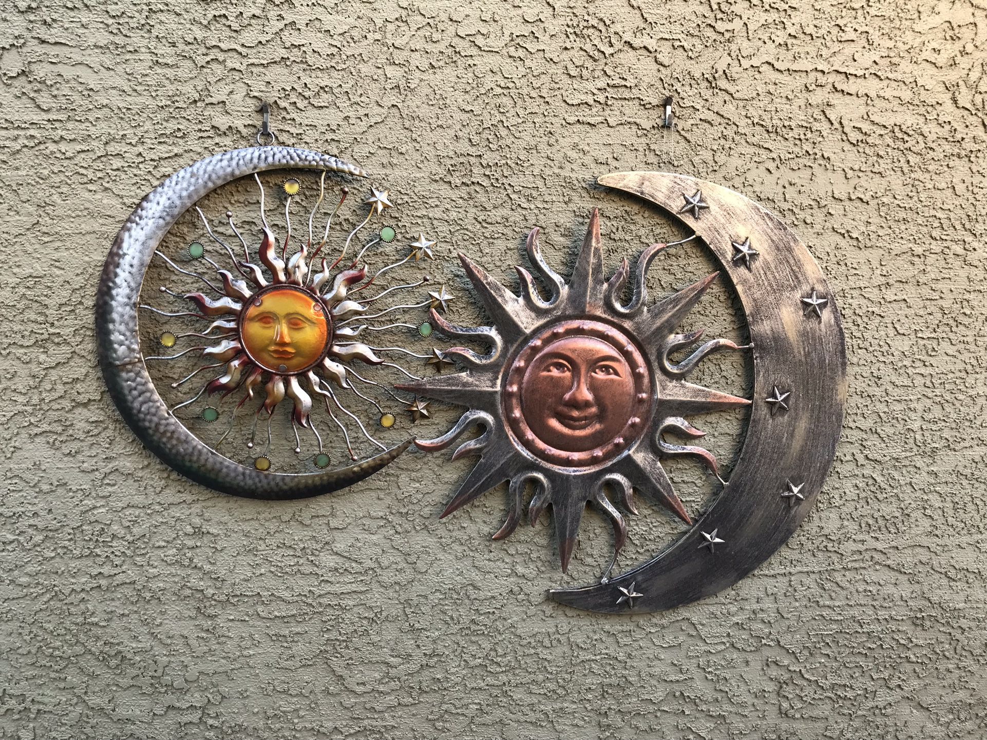 2 Moon with Sun Hanging Metal Wall Plaque Decor