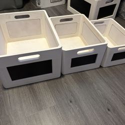 white wood and chalkboard baskets with handles