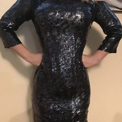 NWT Pamella Roland navy sequin Single Cold Shoulder Evening Dress $1295 Orig