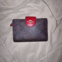 Brown And Red Coach Leather Wallet