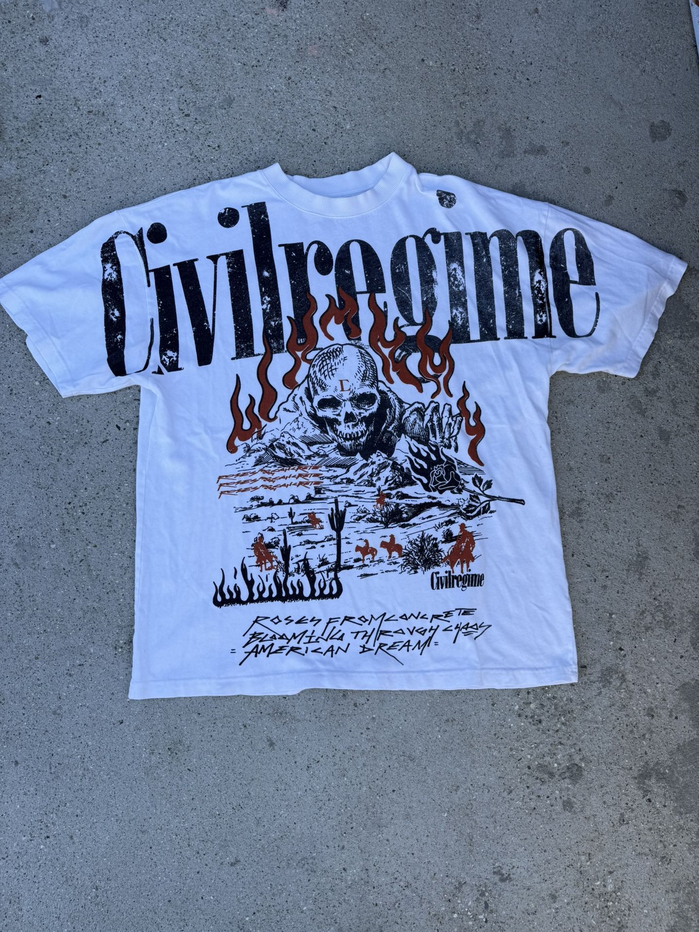 White Civil Regime cotton t-shirt with bold graphics size medium