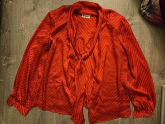 Chi Red Striped Satin Pussybow Blouse