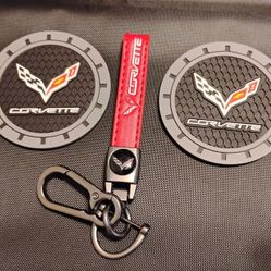 Corvette Keychain and Cup Coasters NEW 
