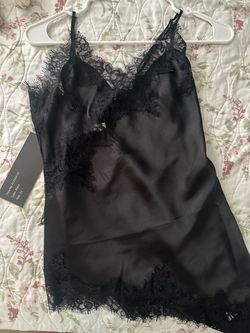 Black Satin Lace Slip Dress XS