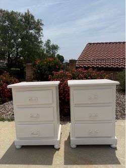 RUSTIC SOLID WOOD!! Matching White 3-Drawer Nightstands (Read Description)