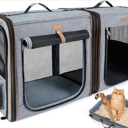 Lekereise 2-in-1 Cat Travel Carrier with Litter Box, (17.7" x2) x16.5"x13" 