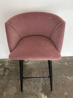 Rose Red  Metal Frame Velvet Bar Stool with Upholstered Seat