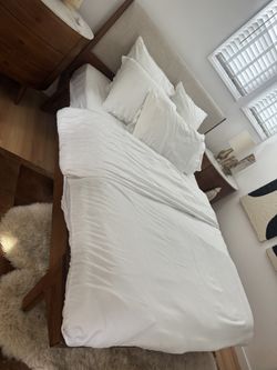 West Elm Mid Century Upholstered Queen Bed