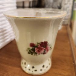 Formaldites Porcelain Vase Open Work Rim by Baum Bros Victorian Rose With Candle 