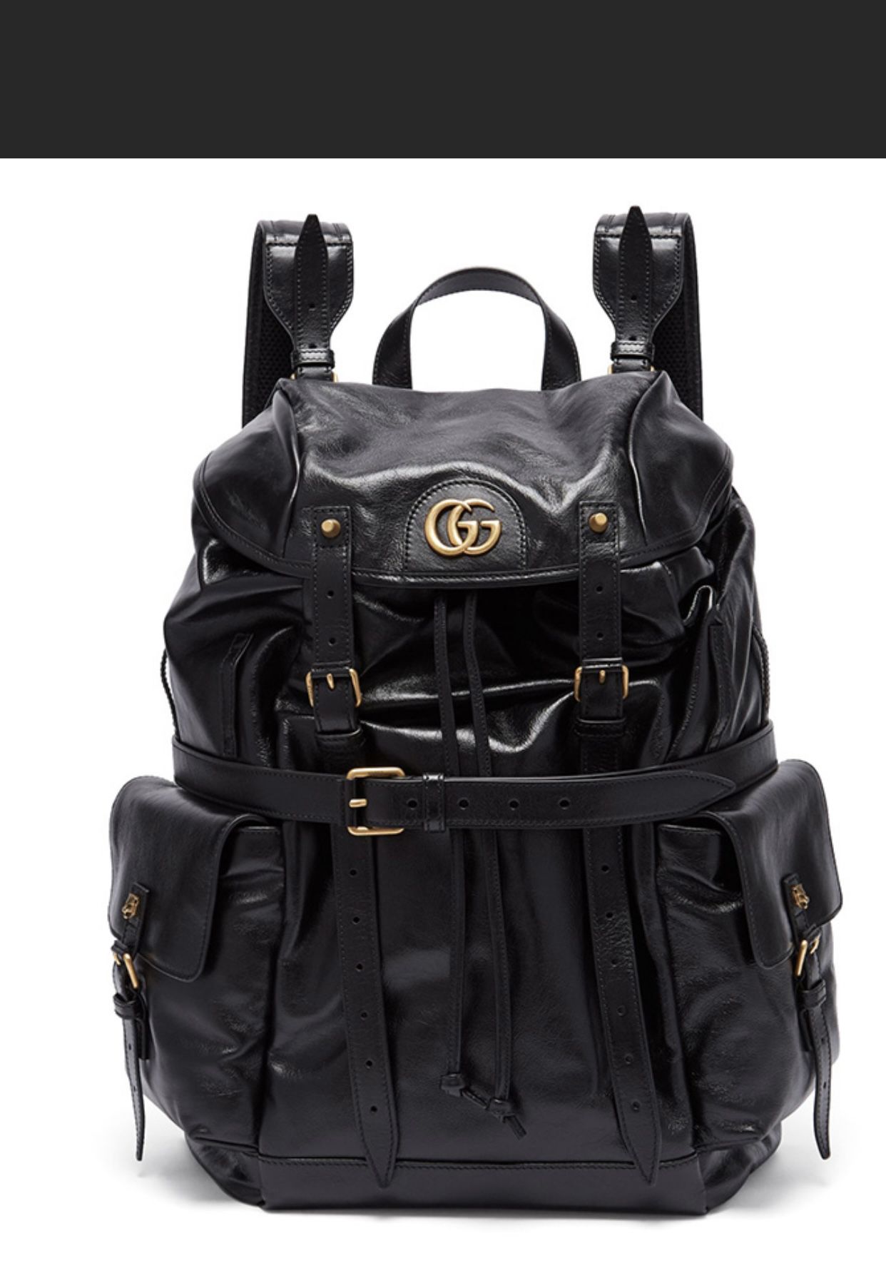 Gucci GG Black Leather & Suede Crinkled Backpack W/ Removable Belt