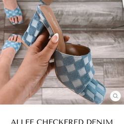 Allee Checkered Denim Block Heel – Size 7