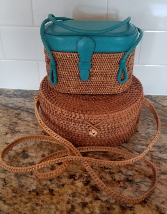Elliot Lucca Woven Bucket Bag & Unbranded Round Basket Bag