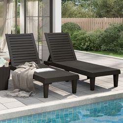 BROWN / BLACK Foldable Outdoor Chaise Pool Lounge Chair Folding Sun bed Patio Couch Reclining lounge