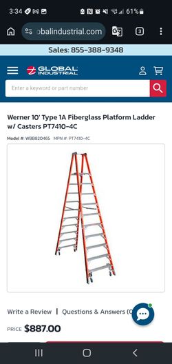 Werner 10' Type 1A Fiberglass Platform Ladder w/ Casters PT7410-4C