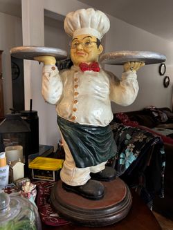Chef Figurine Statue with Serving Trays