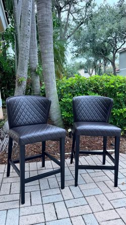 Set of 2 Brown Leather Bar Stools – Crate & Barrel