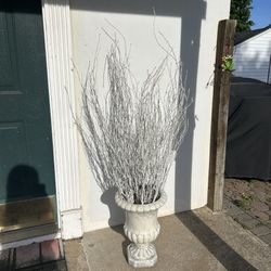 Tall 5ft White Decorative Birch/Willow Branch Arrangement + Pedestal Urn 