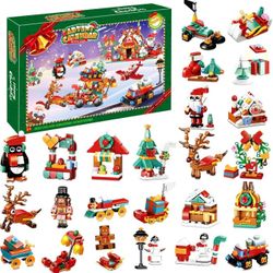 Advent Calendar Building Blocks - 24 Days Christmas Countdown with 24 Santa Xmas Stocking Stuffers Fillers, Christmas Gifts Party Favors for Boys