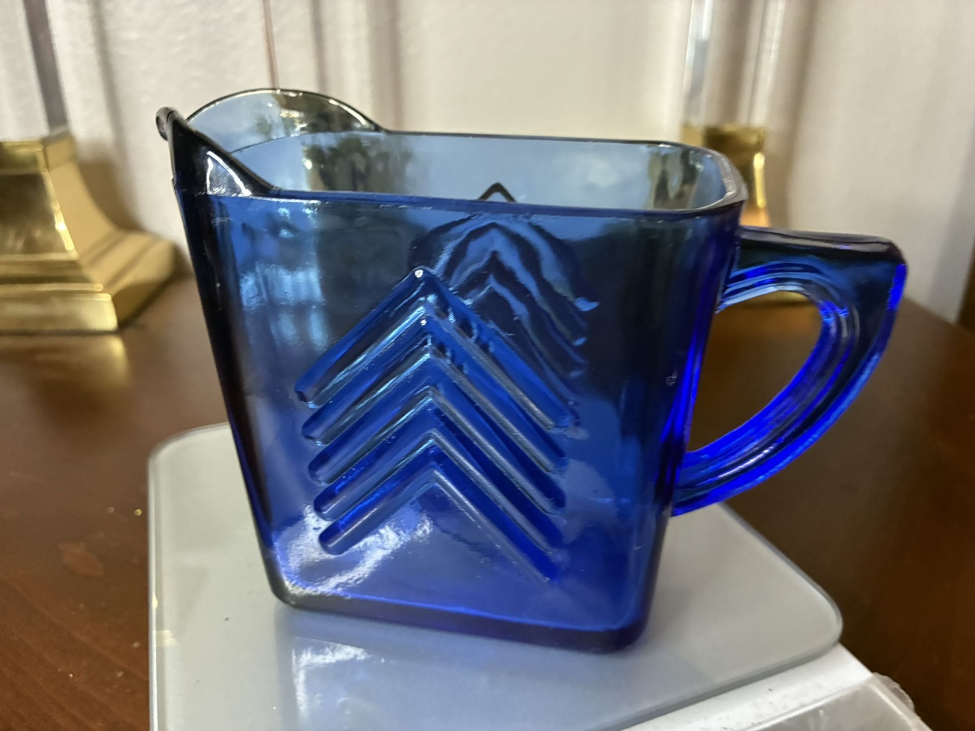 Vintage Hazel Atlas Cobalt Blue Depression Glass Chevron Creamer Pitcher 1940's