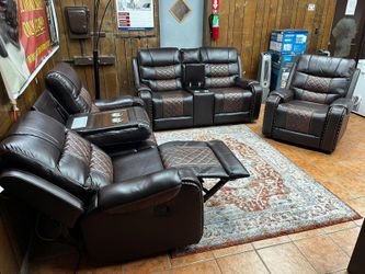 CLEARANCE SALE 3 Piece Recliner Sofa Loveseat and Chair Set $1349 BROWN