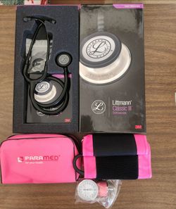 Littmann Classic Stethoscope and pink manual blood pressure kit