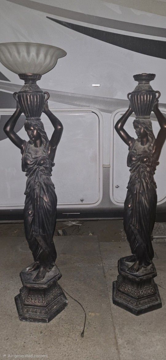  STATUES...TWO 6 FT LADIES FLOOR LAMPS