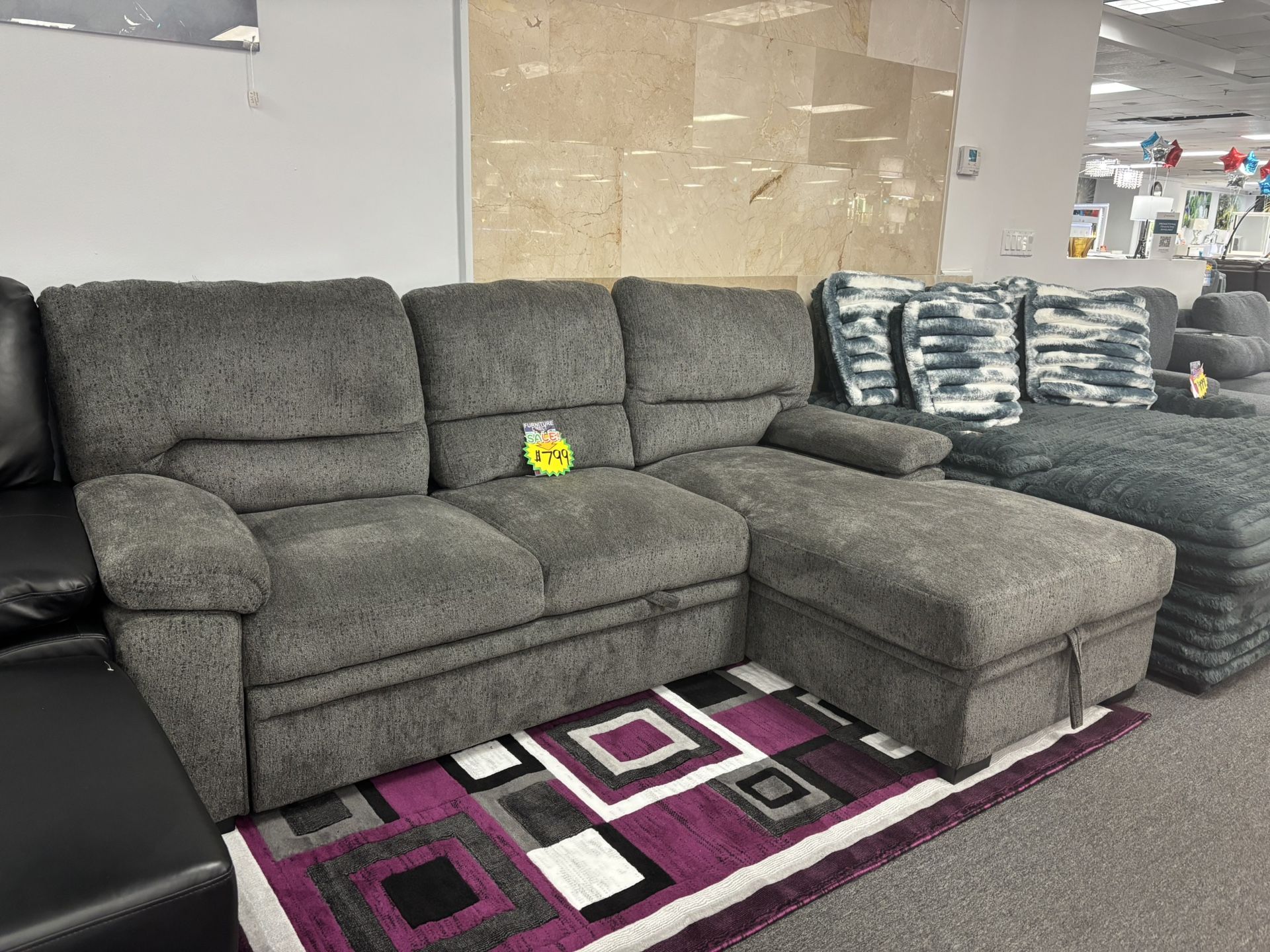 Gray Sleeper Sectional Sofa W/ Hidden Storage For Sale (Furniture Assembly) 35% Off