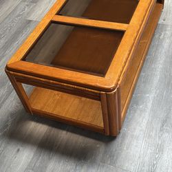 Coffee Table w/ Black Glass And On Wheels 