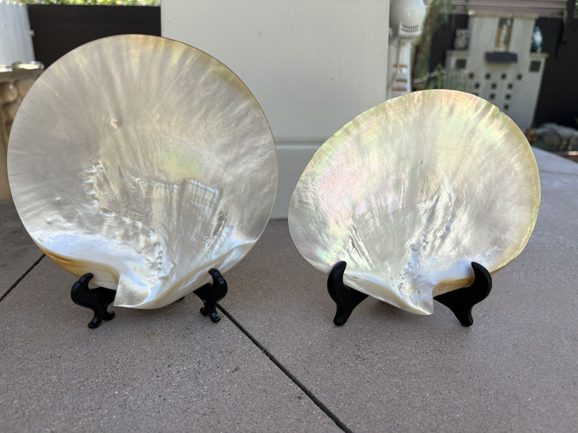 Vintage Mother of Pearl Shells/ Caviar Footed Dishes Both Over 7” Price for Both